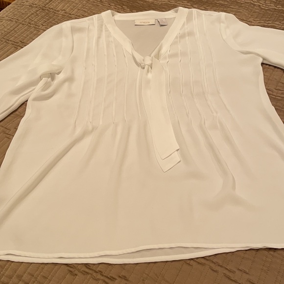 Chico’s top, sheer white polyester, tie, XS to S - Picture 2 of 8